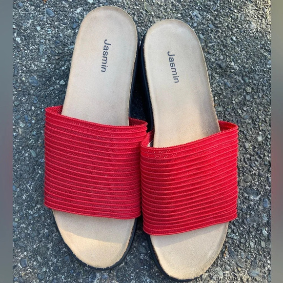 Jasmin red woven slip on summer sandal wedge slides Sz 10 - Picture 5 of 10